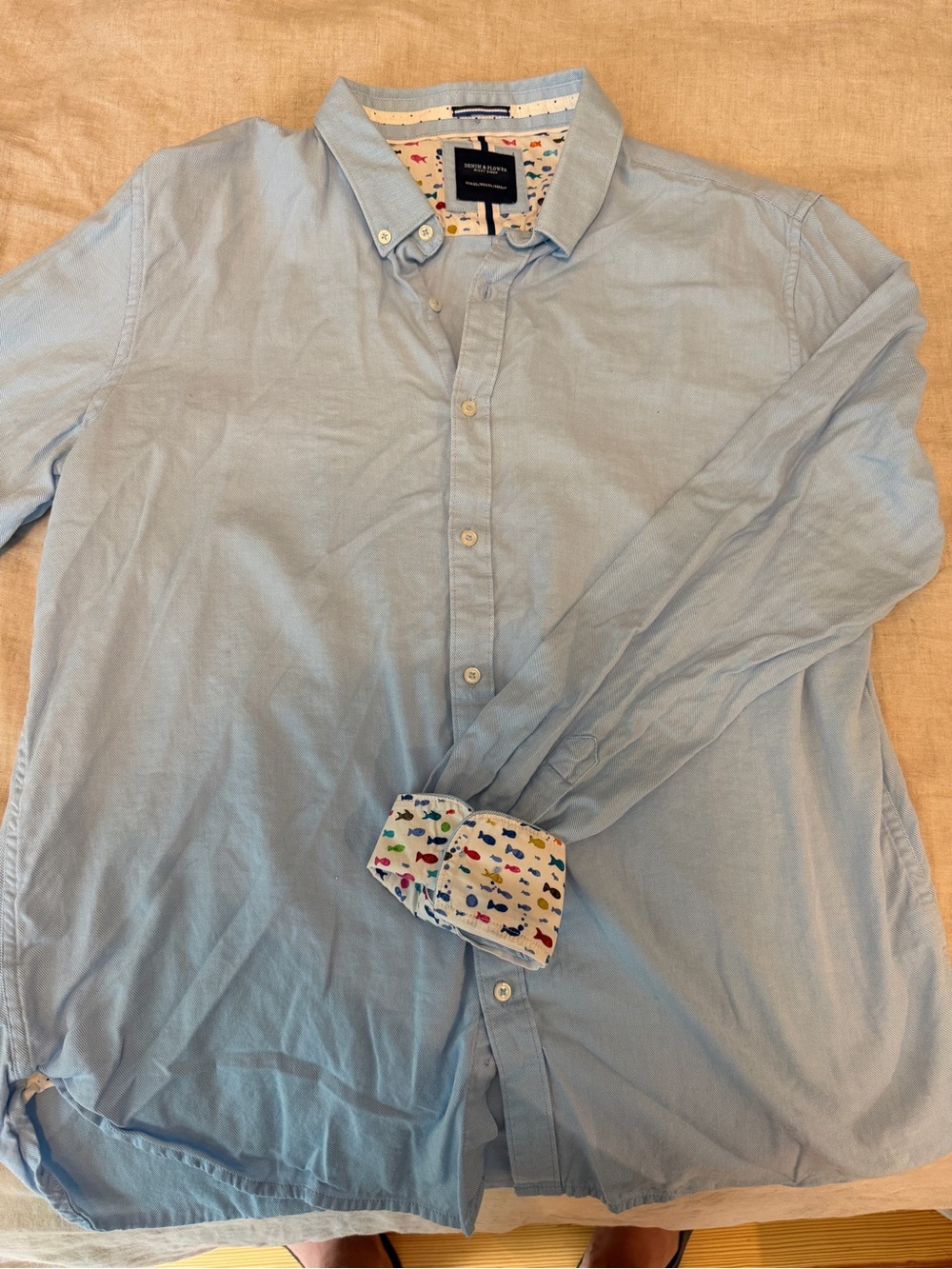Light Blue Men's Button-Down Shirt with Contrast Cuff